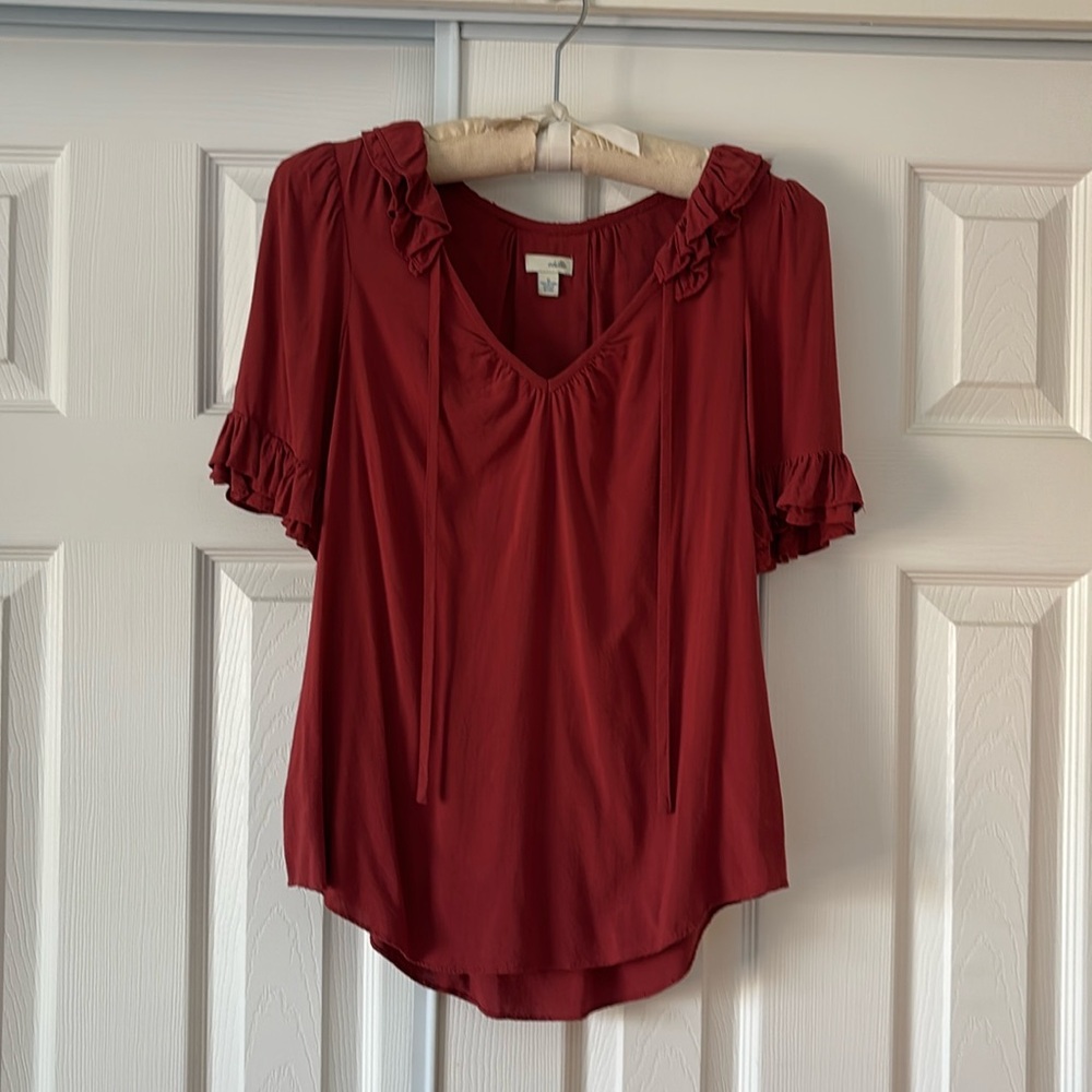Anthropologie Odille Ruffle Top, Size 0, Rust